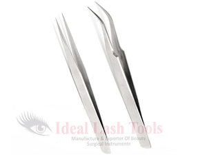 Pince à épiler de précision en acier inoxydable argenté, personnalisable avec logo, antistatique et durable, pour extension de cils volume, écoresponsable - Product Image 2