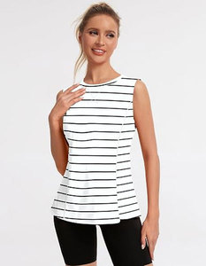 เสื้อกล้ามผู้หญิงแขนกุดคอกลมลายทางระบายอากาศลำลองเสื้อถักยาวปกติ - Product Image 2