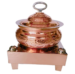 Casseroles en cuivre poli miroir avec poignée en laiton acier avec couvercle chauffe-plats Hotpot Casserole de service - Product Image 1