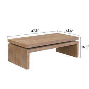Modern Rustic Wood 47.6\" L X 23.6\" W X 16.3\" H Rectangular Coffee Table with Floating Top Design for Living Room Center - Product Image 4