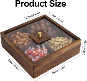 Natural Wooden Dry Fruit Serving Tray with Clear Acrylic Lid 4 Compartment Nut Candy Snack Storage Box for Home Hotel Gift - Product Image 2