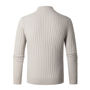 Pull en tricot côtelé gris pour homme avec fermeture à 1/4 de zip, manches longues, couleur unie, vêtement d'automne - Product Image 5