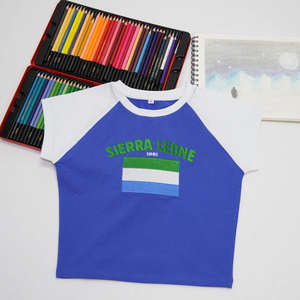 Camiseta de hip-hop con bordado de varias banderas, estilo Y2K, informal, corta, para mujer - Product Image 5