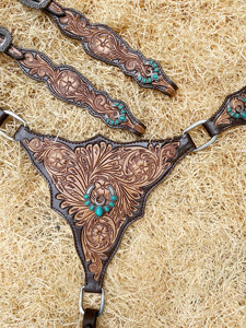 Ensemble de bridon Hackamore à traction latérale de qualité supérieure avec têtière simple tressée sans mors et harnais de poitrine - Product Image 2