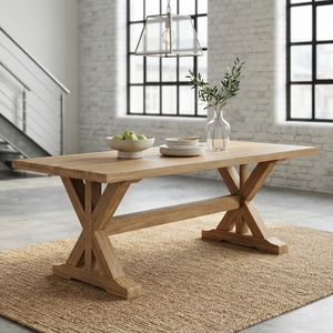 Mesa de Comedor Larga de Madera Maciza Rústica, Estilo Granja, Base de Caballete con Marco en X, Mesa Rectangular Grande de Madera de Teca, Muebles para Comedor - Product Image 3