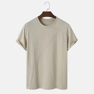 Camiseta de Manga Corta para Hombre, Color Beige, Cuello Redondo, Tejido de Punto, Corte Regular, Estilo Casual, Color Liso, Precio Bajo, Calidad Premium - Product Image 1