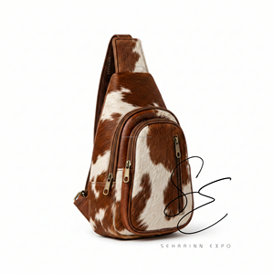 Bolso bandolera de cuero genuino con pelo de vaca, bolso cruzado de pecho, mini mochila unisex, bolso de hombro con una sola correa, riñonera de viaje. - Product Image 3