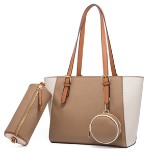 Color Block PU Leather Tote Bag Set Women's Shoulder Handbag Crossbody Purse with Pouch and <b>Coin</b> <b>Case</b> for Daily Travel - Product Image 3
