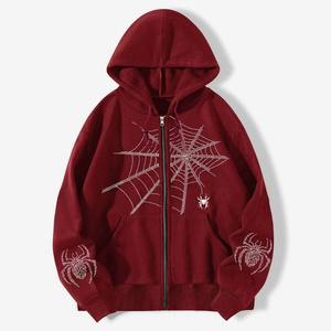 เสื้อฮู้ดดี้ลายแมงมุมประดับเพชร ทรงปกติ สไตล์สตรีทแวร์สำหรับฤดูหนาว ผ้าฝ้ายฟลีซ 340 GSM พิมพ์ลายสกรีน รับผลิตแบบ OEM ออกแบบตามสั่ง - Product Image 3