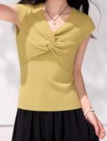 Pull-over tricoté vintage pour femme, col en V, épaules dénudées, en viscose, polyester et nylon, coupe confortable personnalisée, devant