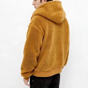 Sweat-shirt zippé à capuche en polaire oversize pour homme, couleur unie, veste décontractée d'hiver, coupe régulière, en polyester tricoté anti-boulochage - Product Image 2