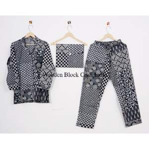 Ensemble de pyjama en jersey de coton de haute qualité pour femmes, robe de nuit classique avec passepoil, imprimé géométrique unique, vêtements de nuit pour adultes - Product Image 6