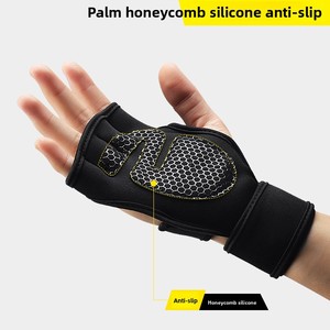 Gants de sport demi-doigts avec paume en silicone alvéolé antidérapante pour musculation, unisexe, avec sangle de poignet réglable - Product Image 3