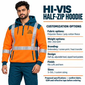 Sweat à capuche réfléchissant haute visibilité avec fermeture éclair quart de tour pour le personnel d'entretien et d'ingénierie, pull de travail réfléchissant haute visibilité Classe 2 - Product Image 6