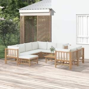 Conjunto Modular Grande de Muebles de Jardín de Bambú y Poliéster Color Crema para Patio - Product Image 1