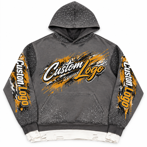 เสื้อฮู้ดดี้ผ้าฝ้าย 100% น้ำหนัก 420 กรัม ลายพิมพ์กราฟิกสร้างสรรค์ สไตล์สตรีทแวร์ ทรงโอเวอร์ไซส์ งานศิลปะแบบกำหนดเอง ลวดลายเพ้นท์แบบ Abstract Paint พร้อมเทคนิค Acid Wash - Product Image 2