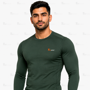 Chemises de compression athlétiques pour hommes à manches régulières, col rond, tissu jersey, écologiques, séchage rapide, respirantes, évacuant l'humidité - Product Image 5