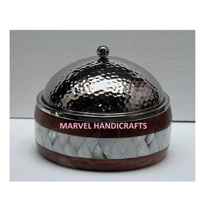 Casseroles en bois incrustées de nacre, cadeau du Ramadan |   Chauffe-plat en acier inoxydable, marmite de service, ustensile de cuisson, cadeau de l'Aïd, décoration - Product Image 3