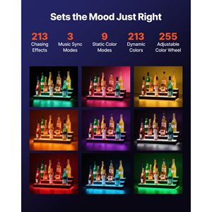 LED <b>Lighted</b> 24-Inch 3-Tier USB Acrylic Home Bar <b>Cabinet</b> Illuminated with RF Remote for Liquor Bottle Display - Product Image 2