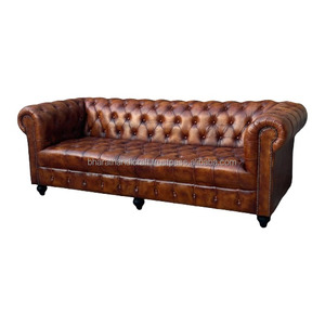 Sofá Chesterfield Convertible de 3 Plazas de Alta Calidad, Muebles para el Hogar de Cuero Genuino, Asientos de Lujo con Botones Profundos - Product Image 3