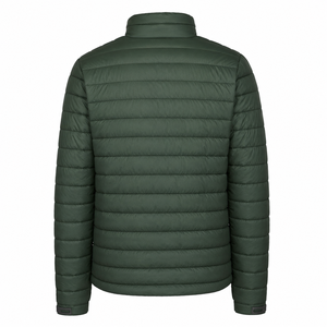 Unisex Green Puffer <b>Jacket</b> Hooded Zipper Closure Windproof Eco-Friendly Waterproof Casual Winter Solid Color Cotton Filling - Product Image 3
