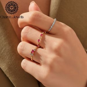 Charm_Jewells 18K Solid <b>Silver</b> Eternity <b>Band</b> <b>Ring</b> Blue Moissanite Prong Setting IGI Certified Women's Classic Engagement <b>Ring</b> - Product Image 4