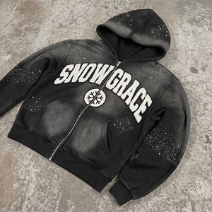 เสื้อแจ็คเก็ตผ้าฝ้ายฟลีซสำหรับผู้ชาย Snow Grace แบบมีฮู้ด ซิปหน้า ลายพิมพ์ตัวอักษร ทรงปกติ เหมาะสำหรับฤดูหนาว - Product Image 3