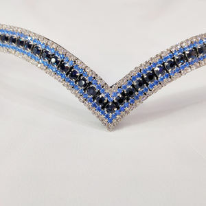 Frontal en cuir italien avec cristaux blancs, bleus et noirs, accessoire d'équitation de luxe pour concours - Product Image 1