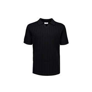 Chemise polo à manches courtes noire pour homme, style décontracté, coupe ajustée, col rond, tissu respirant en coton - Product Image 4