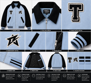 Light Blue Black Sleeve Varsity <b>Jacket</b> Men Preppy Style Embroidered Letter T <b>Star</b> Patch Zipper Front College <b>Jacket</b> - Product Image 5