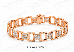 Premium <b>Mens</b> Diamond Link Bracelet Solid Rose Gold Geometric Precision Set High Polish Luxury Masculine Fine Jewelry Gift - Product Image 2