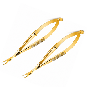 Ciseaux à sourcils courbés dorés MANAN INSTRUMENTS en acier inoxydable, pour droitiers, non pliables, outil de beauté et de maquillage - Product Image 1