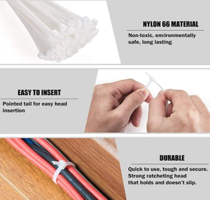Bridas de nailon desechables, precio de fábrica al por mayor, blancas y negras de 250 mm, con certificación ROHS, autoblocantes para agrupar cables - Product Image 5