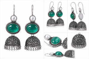Proveedor Mayorista de Pendientes Jhumka de Piedra Verde Vintage |   Pendientes Colgantes Estilo Boho Tribal - Product Image 5