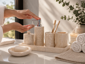 Marble Bathroom Set Five-Piece Rectangle Soap Dish <b>Toothbrush</b> <b>Holder</b> Dispenser Luxury Style Easy to Clean Waterproof Anti-Slip - Product Image 5