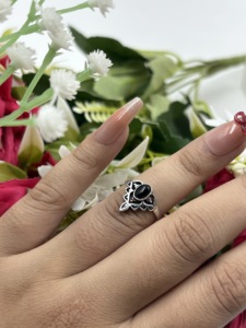 Black Onyx Silver Plated <b>Crown</b> <b>Ring</b> Oval Gemstone Vintage Cocktail Jewelry For Women - Product Image 5