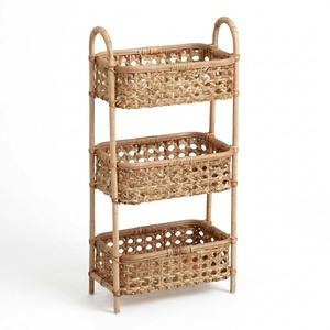 Scallop rattan three tier basket <b>shelf</b> hand weave organizer stand for bathrooms & bedrooms - Product Image 2