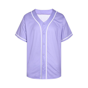 เสื้อเบสบอลแขนสั้นระบายอากาศดี สีม่วงลาเวนเดอร์ ดีไซน์เฉพาะตัว พร้อมกระดุมด้านหน้า สำหรับทีมกีฬา - Product Image 1