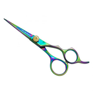 Ciseaux à cheveux en acier inoxydable avec lame tranchante, manche moyen, design multicolore et vis de réglage dorée – Qualité professionnelle pour barbier - Product Image 1