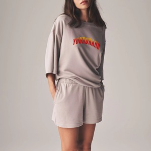 OEM Custom Logo High Quality Blank Stitch Plain 100% Cotton French Terry Varsity Oversized Women Reversible Lace Short Shorts - Product Image 5