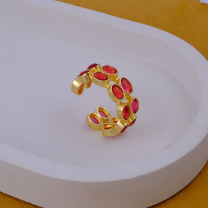 Anillo Abierto Ancho Rosa Fucsia - Anillo de Promesa Hecho a Mano Chapado en Oro con Múltiples Piedras - Joyería de Doble Banda, Regalo Personalizado para Ella - Product Image 1