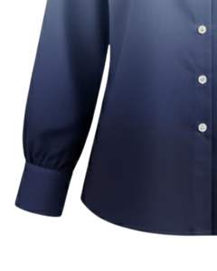 Chemisier décontracté pour femme à manches longues, boutonné, dégradé bleu acier vers bleu marine, personnalisé, pour le bureau, fabrication OEM sur mesure, haut de gamme - Product Image 6