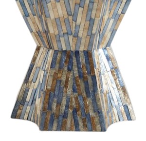 Tabourets à facettes en forme de sablier bleu beige à blocs verticaux, mosaïque artisanale en nacre, petite table d'appoint pour la décoration du salon et de la chambre - Product Image 2