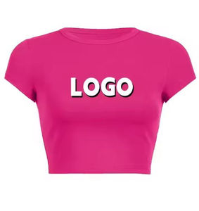 Camiseta Corta de Verano para Mujer con Logotipo Personalizado al por Mayor, Camiseta de Algodón de Color Sólido con Cuello Redondo, Camiseta Corta Ajustada para Mujer - Product Image 3