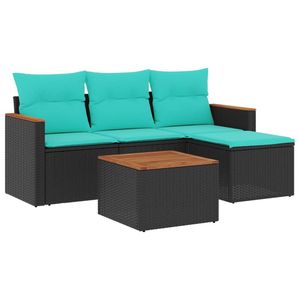 Juego de sofás de jardín de ratán sintético negro de 5 piezas con cojines - Product Image 2