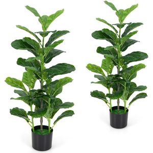 2 Pack Indoor and Outdoor Artificial Fiddle Leaf Fig <b>Tree</b> High Quality <b>Plastic</b> Palms with Durable Stand - Product Image 1