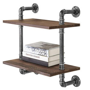 Wood Wall <b>Shelf</b> Double Tier Iron Bracket Mounted <b>Storage</b> Rack Minimalist Style for Living Room - Product Image 6