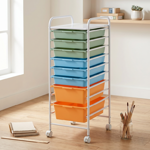Carrito de Almacenamiento con 10 Cajones de Plástico Coloridos, Organizador con Ruedas para Oficina y Hogar, Diseño Minimalista, Fácil de Limpiar - Product Image 4