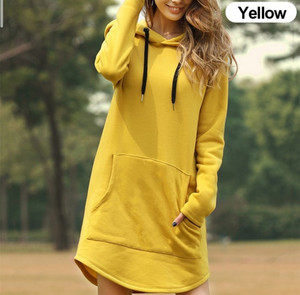 Red Oversized Hooded Long Sleeve <b>Sweatshirt</b> <b>Dress</b> With Front Pocket Casual Wear For <b>Women</b> Autumn Season Fleece Material - Product Image 3