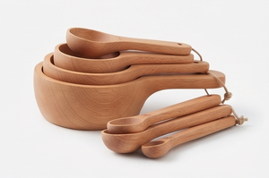 Tasses et cuillères à mesurer élégantes en bois avec poignées, parfaites pour la pâtisserie et la cuisine, ensemble d'outils de cuisine et de boulangerie - Product Image 3